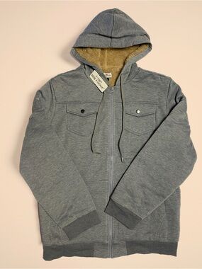 Angela BEBE Gray Zip-Up Hooded Sweater with Tan Sherpa Lining